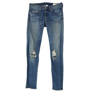 Rag & Bone Skinny Jeans 24 Distressed Tinted Denim Ripped Knees Minimalist Stree